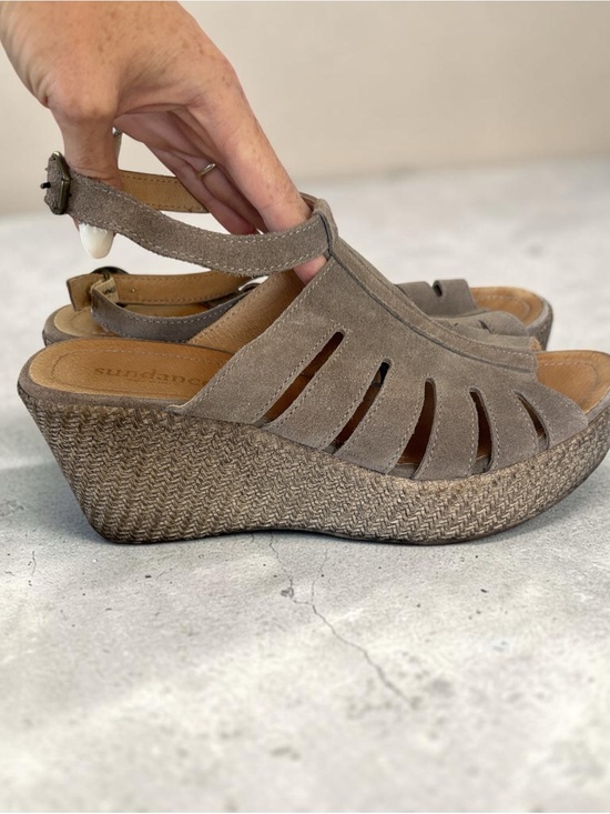 Sundance Shoes - Sundance Suede Taupe Wedge Sandals - Women